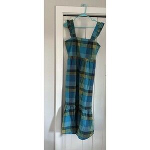 NWT Tea Collection Women's M flutter tank maxi dress amazonian plaid blue Pocket